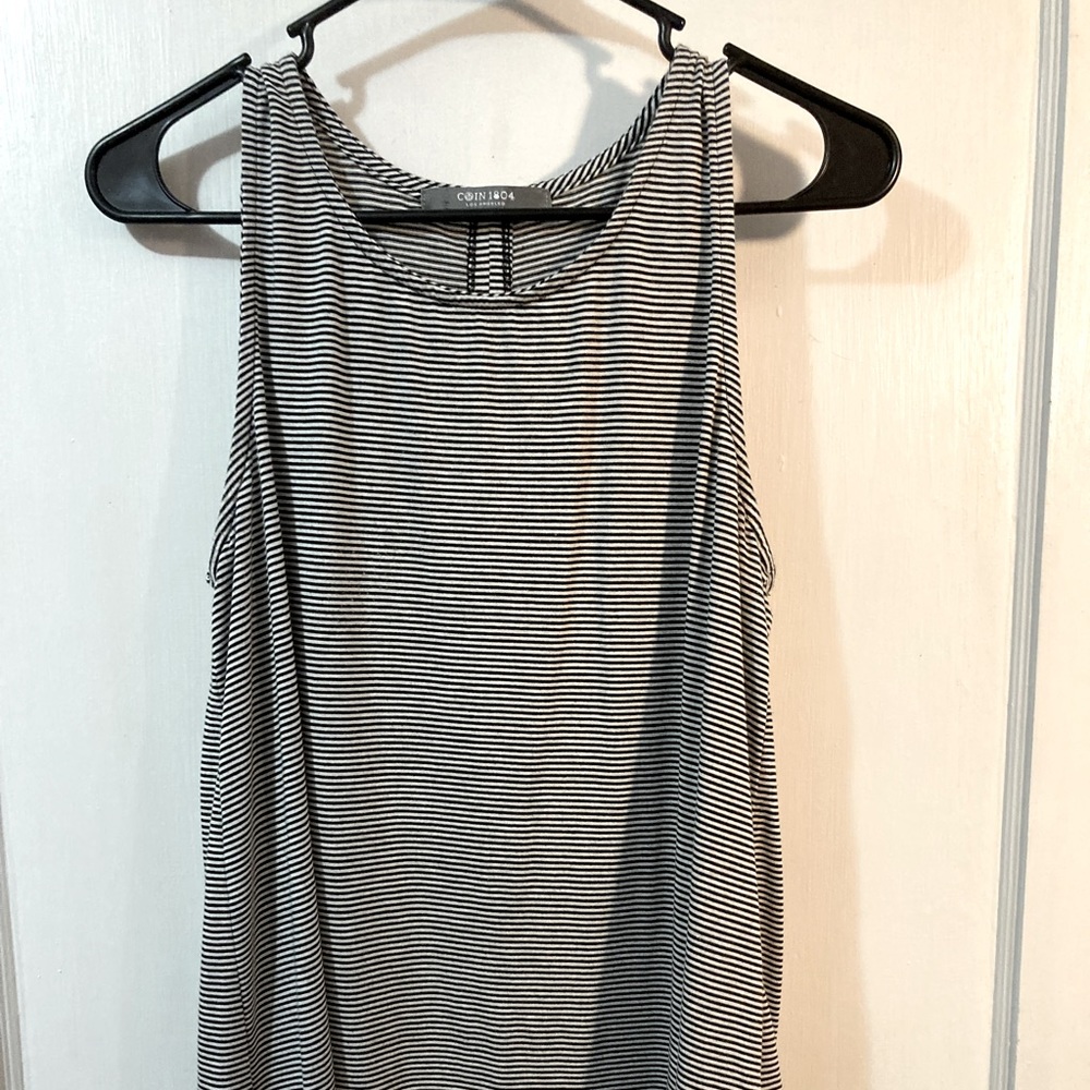 Black and white stripe, high neck tank